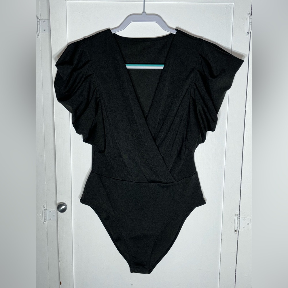 Draped black bodysuit